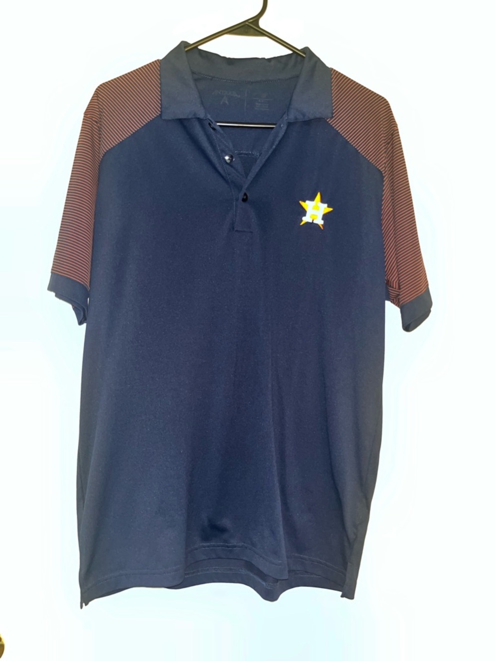 Antigua Houston Astros Men's Polo Shirt Size M, Blue/Orange Striped